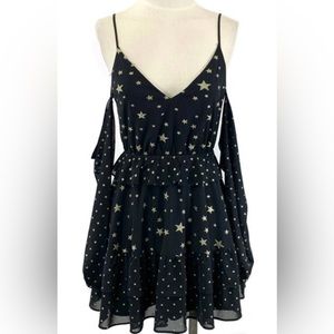 Lovers & Friends Black With Gold Stars Mini Dress